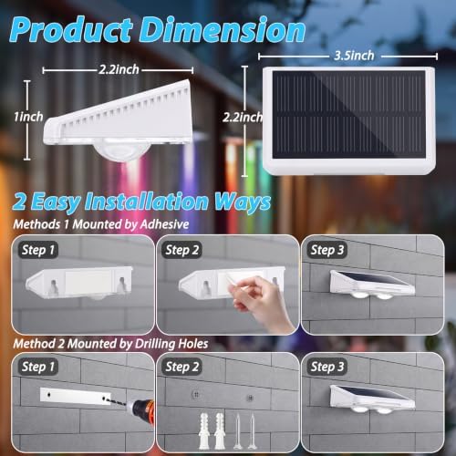 Brightever Solar Fence Lights Outdoor White 8-Pack, Color Changing - Image 5