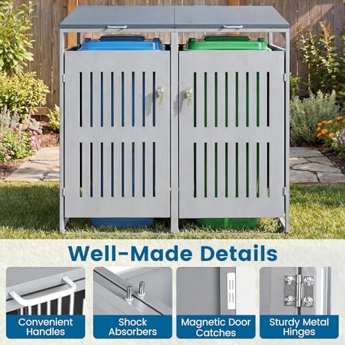 Goplus 44 Cu.Ft Outdoor Trash Can Storage, Garbage Can Hider Outdoor with 2 Lockable Doors Gas Struts & Shock Absorbers, Slant-roof Outdoor Storage for Patio, Backyards, Yard & Garden (52"x32"x49.5") - Image 7
