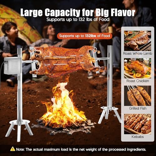 Jocisland 46" Electric Rotisserie Roaster for Pig & Lamb, 132 lbs Load, 45W Motor, Height-Adjustable Stainless Steel BBQ Rotisserie Grill Kit with Triangular Support Stand - Image 5