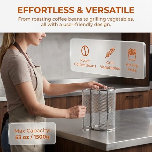 Stainless Steel Rotisserie Grill Roaster Drum Oven Basket Oven Roast Baking Rotary for Peanut Dried Nut Coffee Beans BBQ 5.51 x 10.43 inch - Image 3