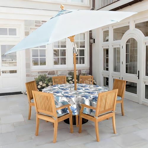LVTXIII Outdoor Tablecloth with Umbrella Hole and Zipper, 60 Inch Water-Repellent Patio Table Cloth, Round Table Covers for Backyard Garden, Clemens Noir Blue - Image 2