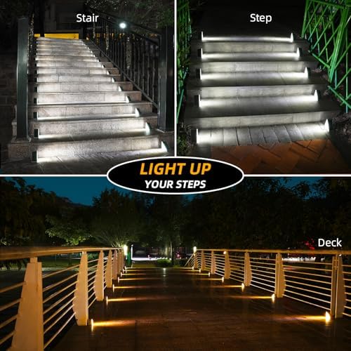 NIORSUN Solar Step Lights 24 Pack - Outdoor Stair Lights with 3000K Warm White & 6000K Cool Daylight, IP67 Waterproof, Auto On/Off, Super Bright for Deck, Patio, Steps - Image 6