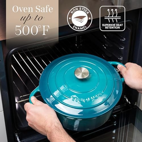 Cast Iron Dutch Oven with Lid - Non-Stick Ovenproof Enamelled Casserole Pot - Sturdy Dutch Oven Cookware - Teal, 5- Quart, 24cm- by Nuovva - Image 5