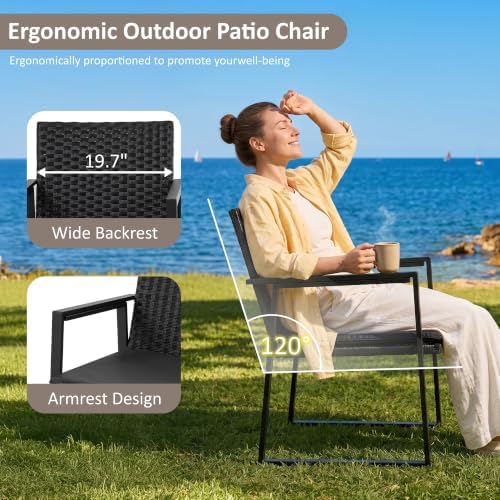 Shintenchi 3 Pieces Wicker Patio Bistro Sets, Rattan Patio Conversation Set with Coffee Table, Outdoor Wicker Furniture Set for Lawn, Garden, Balcony (Black) - Image 4