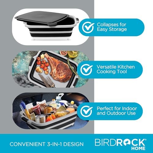 BIRDROCK HOME 11L Collapsible BBQ Prep Tub with Lid, Black, 19”L x 14”W - Image 5