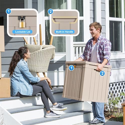 PatioZen 50 Gallon Resin Deck Box, Lockable Outdoor Storage Box for Patio Cushions Storage Furniture, Garden Tools, Pool Supplies, Weatherproof and UV Resistant (Grey) - Image 2