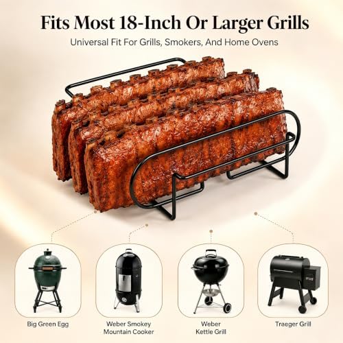 Rib Rack for Smoking –Rib Racks for Grilling and Smoking for 4 Full Racks of Ribs– Fits 18" Smoker, Weber, Kamado, Traeger – BBQ Grill Accessories for Men & Meat Lovers（11", Black, 1 Pack） - Image 5