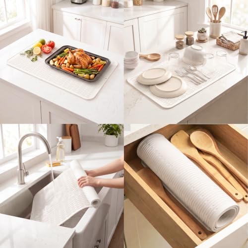 MicoYang Silicone Dish Drying Mat for Multiple Usage,Easy clean,Eco-friendly,Heat-resistant Silicone Mat for Kitchen Counter or Sink,Refrigerator or Drawer Liner White 4XL 32 inches x 18 inches - Image 4