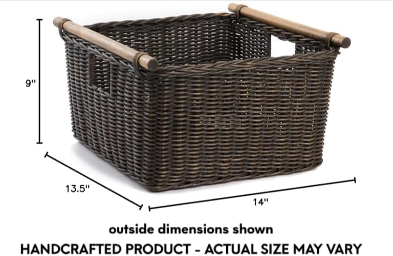 The Basket Lady Deep Pole Handle Wicker Storage Basket, M, Walnut Brown - Image 6