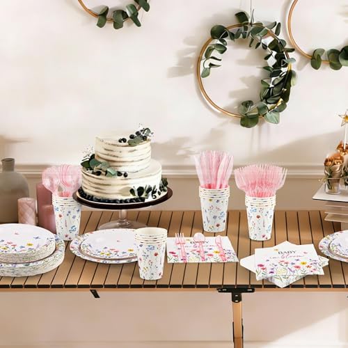 Kochorie 175 Pieces Wildflower Spring Floral Party Supplies Baby in Bloom Tableware Set 7 Inch & 9 Inch Paper Plates Napkins Cups Cutlery for Spring Picnic Baby Shower Decoration, Serve 25 Guests - Image 6