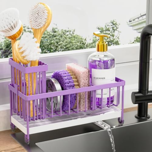 Cisily Sponge Holder for Kitchen Sink, Sink Caddy Organizer with High Brush Holder, Kitchen Countertop Organizers and Storage Essentials (Purple, 9.25″) by CISILYHOMELIFE