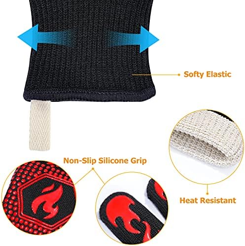 QUWIN BBQ Gloves, Oven Gloves 1472℉ Extreme Heat Resistant, Grilling Gloves Silicone Non-Slip Oven Mitts, Kitchen Gloves for BBQ, Grilling, Cooking, Baking-1 Pair… (One Size(Long Cuff), Red) - Image 6