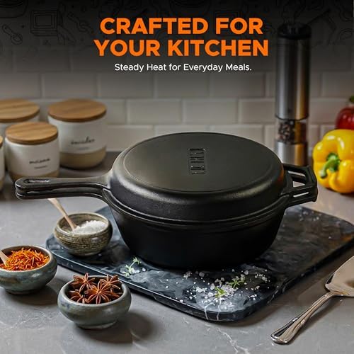 KICHLY Combo Cooker Cast Iron Dutch Oven 3.2QT with Lid 2 in1 Pre-Seasoned - Image 4