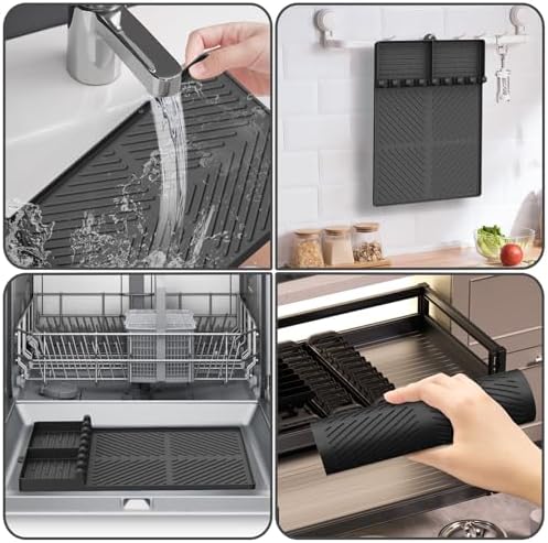 Silicone Griddle Tools Mat for Blackstone, Griddle Accessories Side Shelf Mat Grill Pad for Outdoor Grill Kitchen Counter Spatula Silicone Mat with Drip Pad (Black (2Packs)) - Image 4