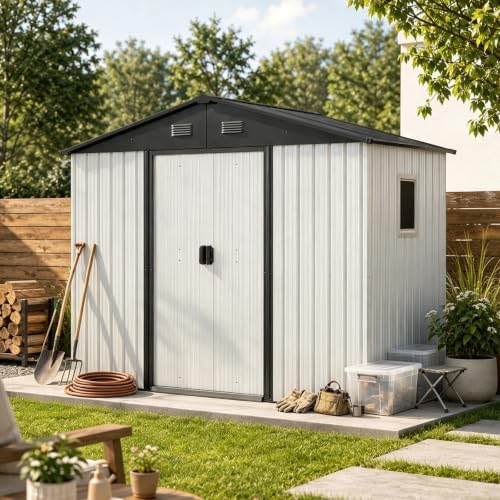8X4 FT Outdoor Metal Storage Shed with Window and Metal Foundation - Image 2