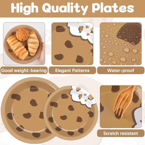 Naozinebi Milk and Cookies Birthday Party Plates Napkins Decorations Chocolate Chip Cookie Tableware Set Cookies Theme Disposable Plate Fork for Kids Boys Girls Birthday Baby Shower Supplies Serve 24 - Image 3