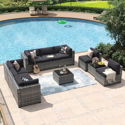Aoxun 10 Piece Patio Furniture Set Wicker Rattan Patio Conversation Set - Image 3