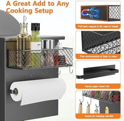 Ormeli 2 Pack Magnetic Storage Bin for Traeger Smoker Grill Caddy with Paper Towel Holder, Grill Basket for Some Models of Traeger/Pit Boss/Z Grill Smoker Accessories, Griddle Caddy for Outdoor - Image 4