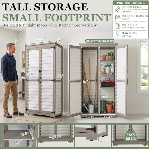 Gowoodhut Outdoor Storage Cabinet with 3 Adjustable Shelves, Lockable Doors - Image 6