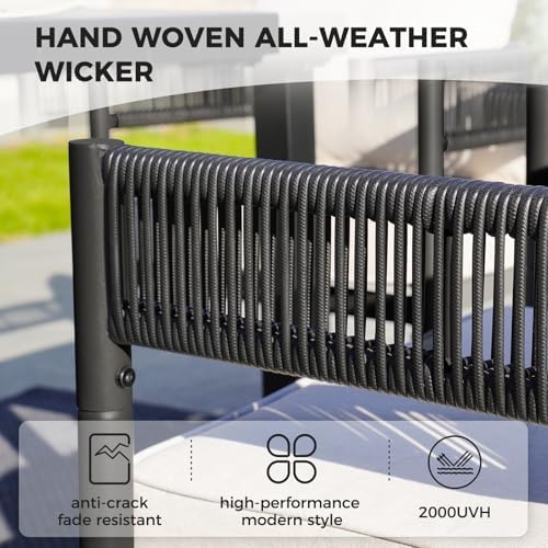 Grand patio 7-Piece Outdoor Dining Set for 6 with 1 Rectangle Expandable Table for 4-6 Person, Metal Woven Wicker Fixed Patio Chairs with Thickened Cushions for Yard, Poolside, Deck (Black) - Image 6