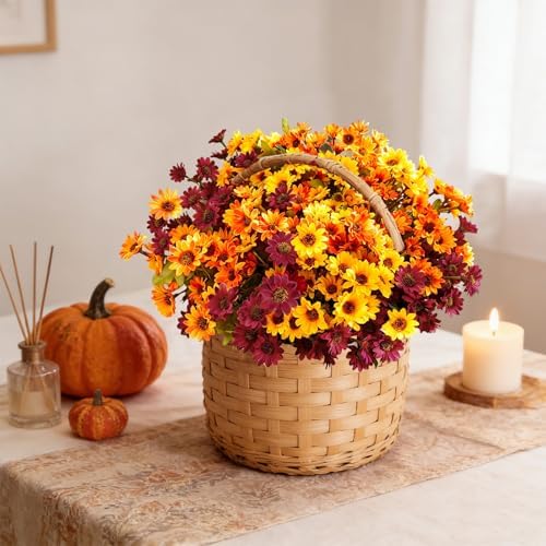 24Pcs Fake Flowers Artificial Mums for Outdoors,UV Resistant Faux Mums for Outdoor Planters Realistic Daisy No Fade Fall Flowers for Front Door Garden Patio Yard Autumn Decor - Image 7
