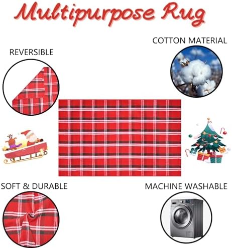 Christmas Red Green White Plaid Rug, 24"x 51" Cotton Hand-Woven Buffalo Check Layered Door Mat for Front Porch, Entryway, Outdoor Holiday Decor, Washable Farmhouse Rug for Home, Patio, Kitchen - Image 3