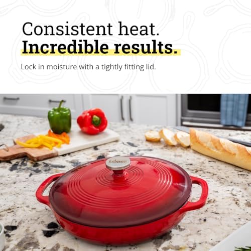 Lodge Essential Enamel Cast Iron Braiser, 3.6 Quart, Island Spice Red - Image 4