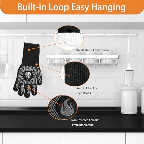BBQ Gloves 1472F Heat Resistant Non-Slip Silicone 13.5in (Grey) - Image 3