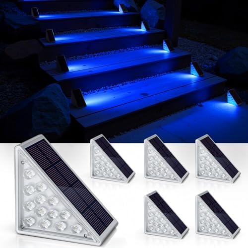 NIORSUN Solar Step Lights,6 Pack Blue LED Outdoor Step Lights, Stair Lights Outdoor for Patio, Fence, Yard, Walkway, Solar Powered Auto On/Off, IP67 Waterproof, Easy Install by NIORSUN
