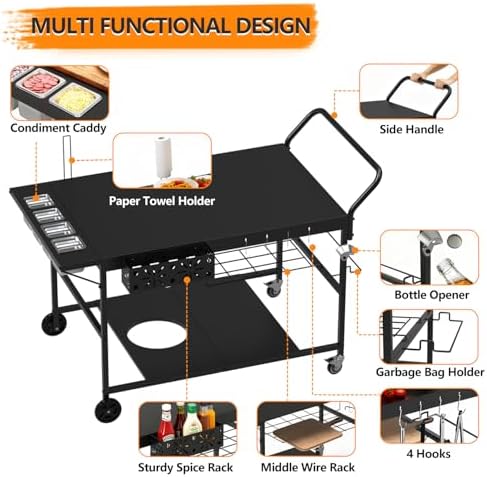 Pizza Oven Table with Topping Station, Outdoor Pizza Oven Cart, Grill Cart Table for Blackstone Griddle, Pizza Prep Station with Storage & Seasoning Tray, for Ninja, Cuisinart, Gozney - Image 3