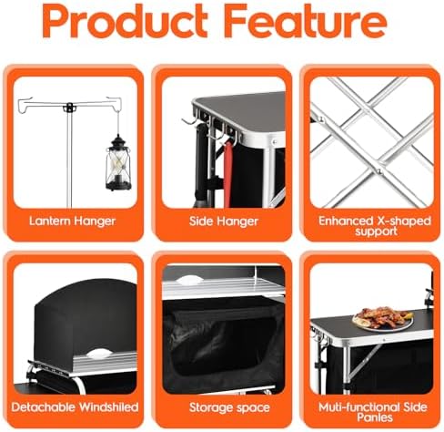 JOUYEK Cmaping Kitchen Table, Aluminum Folding Camping Cook Station - Image 5