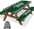 St. Patrick's Day Picnic Table Cover with Bench Covers, Camping Essentials, Buffalo Plaid Shamrock Lucky Outdoor Table Covers, Waterproof, Fitted Tablecloth Cover with Elastic Edge, 3 PCS, 30x72 Inch by Xguatan