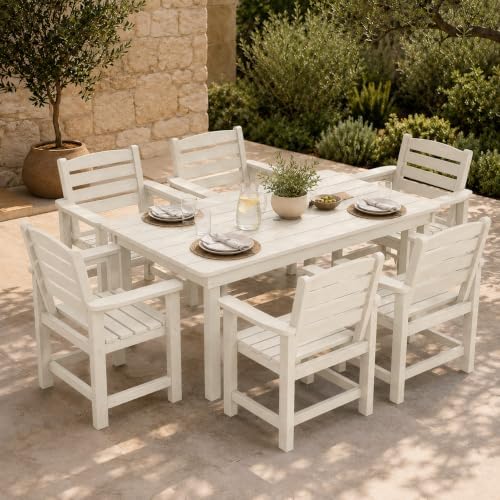 7 Pcs Outdoor Patio Dining Set, HDPE Table & Chairs with Umbrella Hole by PatioKingdom