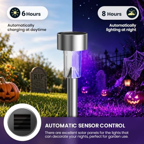 GIGALUMI 24 Pack Purple Solar Halloween Lights,Outdoor Halloween Decoration - Image 5