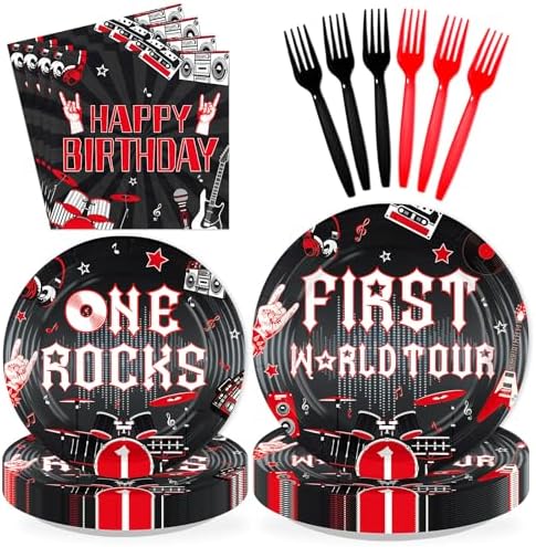 96 Pcs One Rocks 1st Birthday Party Decorations for Rock Music, Serves 24 by Greencian