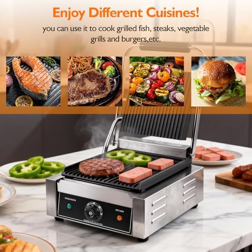1800W Indoor Electric Grill & Double-Sided Griddle, 50-300°C Adjustable Temperature, 9.1x9.4" Non-Stick Surface for Grilling Steak, BBQ, Sandwiches & Panini, Commercial & Home Kitchen Use - Image 3