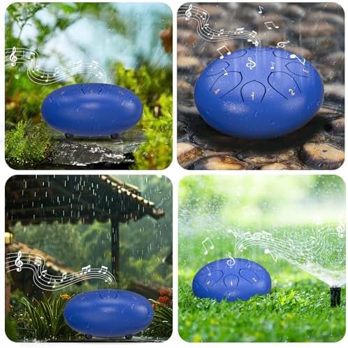 Rain Drum for Outside Garden, 6 Inches 8 Notes Steel Tongue Chakra Drums, Waterproof Meditation Echo Rain Chime, Musical Instruments for Adult Gift with Bag, Music Book (Dark Blue) - Image 4