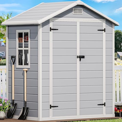 DWVO 6x4 FT Resin Storage Shed with Reinforced Floor, Window & Vents by DWVO