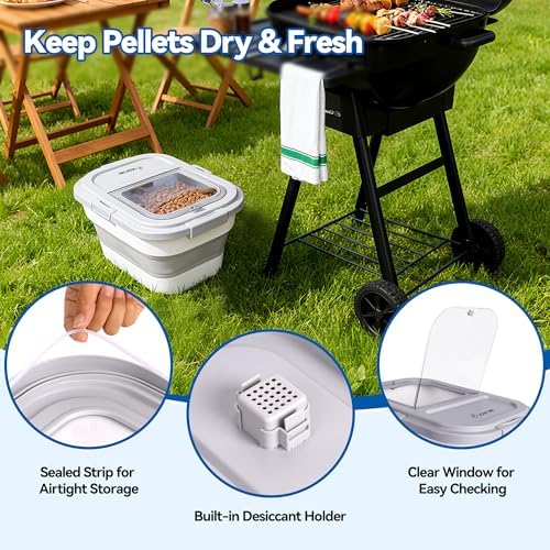 Wood Pellet Storage Container 15lbs, Wheeled Bin with Clear Window - Image 2