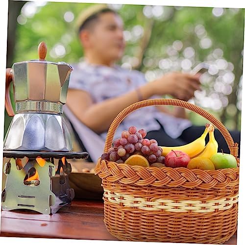 Brown Imitation Rattan Woven Basket with Handle, Portable Storage Bin - Image 2