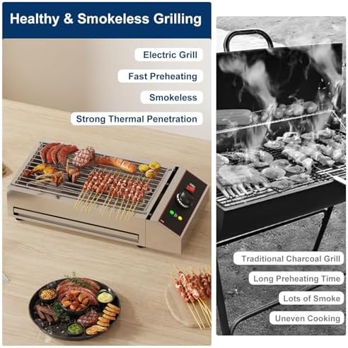 Smokeless 1800W Electric Outdoor Grill – Commercial Stainless Steel BBQ, Removable Griddle, Adjustable Temp 122°F-572°F, Countertop for Home, Restaurant, Camping, Party, Picnic - Image 4