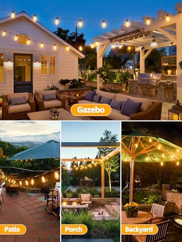 Outdoor String Lights Dimmable with Remote, 50 FT Outdoor Lights with 2 Timer and 3 Modes, Waterproof & Shatterproof Patio Lights, 2200K Energy Saving LED String Lights 2 Spare Bulbs for Patio Yard - Image 6
