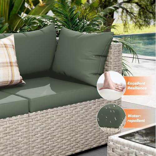 Outdoor Patio Furniture Set with Fire Pit 8 Pcs Wicker Sectional Sofa Green - Image 4