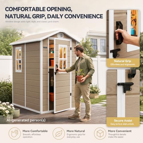 DWVO Outdoor Storage Shed 4.4×6FT, Plastic Garden Shed with 2 Windows - Image 6