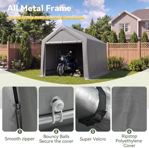 Aoxun 8x14 FT Outdoor Carport Garage Tent, Waterproof Storage Shed, Gray - Image 4