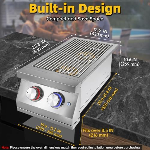 Double Side Burner for Outdoor Kitchen, 2x17,000BTU Natural Gas Side Burner - Image 2