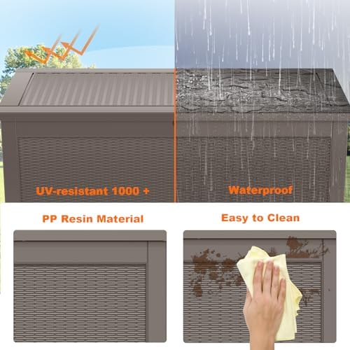 320 Gallon Outdoor Storage Box Waterproof, Resin Lockable Deck Box with Lid, Large Capacity Weatherproof Container for Patio Furniture Pool Accessories, Cushions(Grey, 320 Gallon) - Image 5