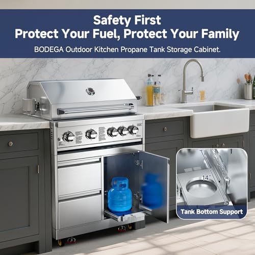 BODEGA Outdoor Kitchen Cabinets for Built-in BBQ Grill with 2 Drawers and Propane Tank Storage, Stainless Steel Outdoor Kitchen Drawer Suitable for 30 Inch Propane Grills. - Image 6