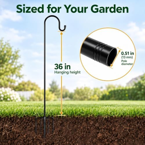 Ottsuls Bird Feeder Pole, 45 INCH Heavy Duty Shepherds Hooks for Outdoor with 5 Prong Base, Adjustable Stand Hanger for Garden Plant, Hummingbird Feeder, Lantern, Hanging Wedding Decor (2 Pack) - Image 2