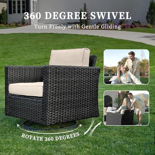 UDPATIO Patio Furniture Set, 6 Pieces Outdoor Furniture Sets with Rocking Swivel Chairs, Wicker Rattan Outdoor Conversation Set with Storage Table and Waterproof Covers for Backyard, Deck, Porch, Khak - Image 4